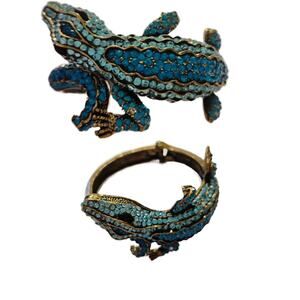 Vintage Swarovski Crystal Hinged Alligator Bracelet, Aurora Borealis Gator Cuff
